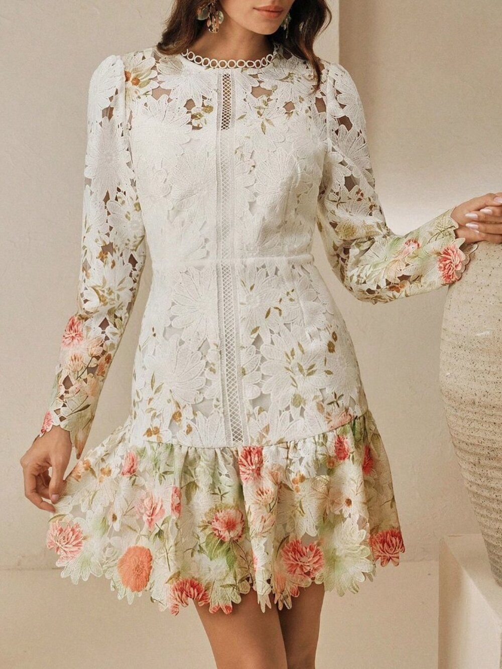 Multicolor Vintage Women's Elegant Floral Mini Dress - Picture 3 of 7